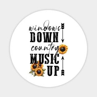 Windows down country music up Retro Country Music Heartbeat Western Cowboy Cowgirl Gift Magnet